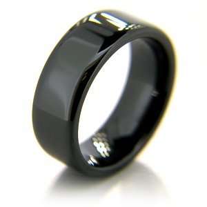  8mm Flat Black Ceramic Rounded Edge Ring Jewelry