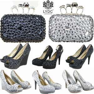 LYDC Black Silver diamante gem crystal high heel shoes with maching 
