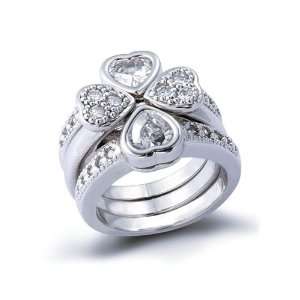 Bling Jewelry Stackable Clover Heart Ring Pave CZ Sterling Silver 
