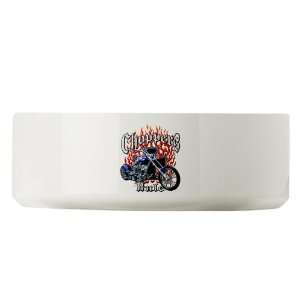 Large Dog Cat Food Water Bowl Choppers Rule Flaming Motorcycle and 