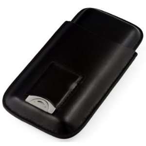  Black Leather 2 Cigar Case With Cutter 