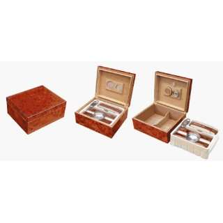  Burl Cigar Humidor Gift Set with Ashtray, Cutter, Leather Cigar Case 