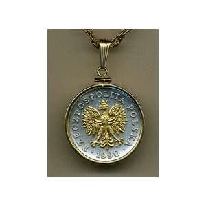   Zlotych Eagle Two Tone Gold Filled Bezel Coin Pendant with 18 Chain