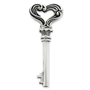  2 3/8in Sterling Silver Antiqued Key Pendant Jewelry