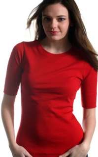High Quality Womens Elbow Sleeve T shirt Tee Shirt   Red  