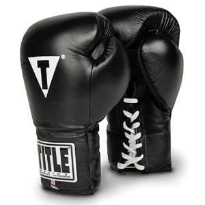  Black 16 oz. All Leather Lace up Boxing Training Gloves 