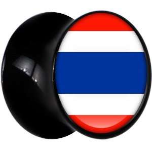  2 Gauge Black Acrylic Thailand Flag Saddle Plug Jewelry