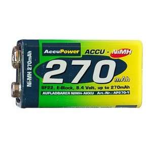  9 Volt 270 mAh AccuPower NiMH Battery Electronics