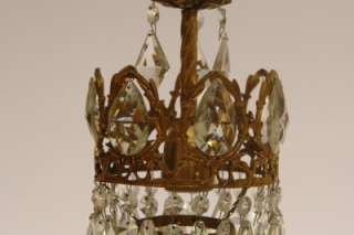 Crystal Mini Chandelier Vintage Antique Style Cast Brass Lamp Hand 