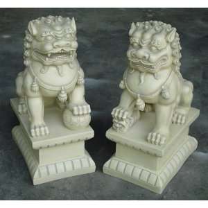  Asian Foo Dogs (Fu Dogs) Garden Statues, Pair, Stone 