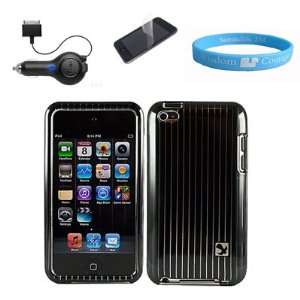  Pinstripe Case for Latest 4th Gen Apple iPod Touch + Retractable Car 