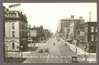   STREET, LOOKING NORTH, ERIE, PA 1930S AUTOS COCA COLA SIGN  