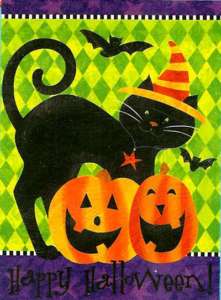 Batty Black Cat With PUMPKINS FALL Large Halloween FLAG  