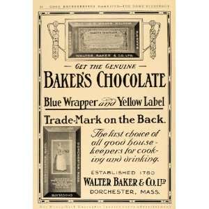 1911 Ad Walter Baker Chocolate Bar Box Cocoa Dorchester 