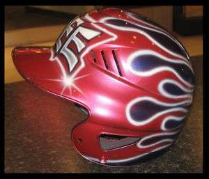 custom airbrush softball batting helmet with flames  