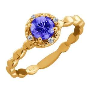   Ct Round Blue Tanzanite and Diamond Gold Plated Silver Ring Jewelry