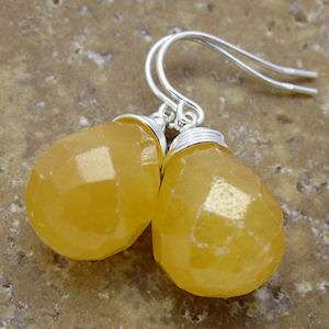 Yellow Calcite Faceted Briolette Silver Wire Earrings  