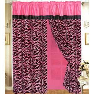  Black/Pink Zebra Stripe Satin Window Curtain Drape Set 