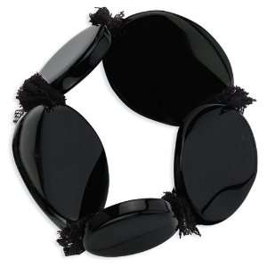   Black Agate/Lacey Ribbon Wood Rings/Hand Knotted Bracelet Jewelry