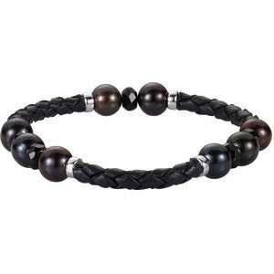  Freshwater Cultured Black Pearl & Onyx Bracelet Jewelry