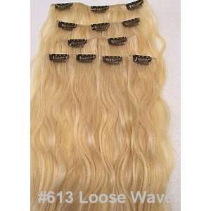 Human Hair Body Wave Clip in Extensions 16long #613 Lightest Blonde
