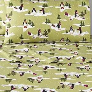  Cannon Flannel Sheets Queen Size Green Penguin & Snowman 
