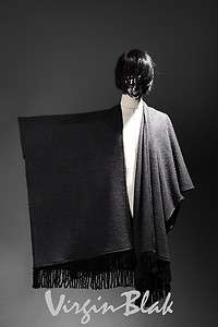 vb HOMME Fringed Wool Cape Cloak BLACK, DARK GRAY 4DL  