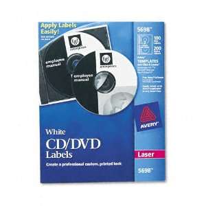  Avery  CD/DVD Labels for Laser Printers, White Matte, 100 