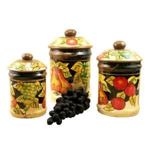   Tuscany Fruit 3 Piece Ceramic Kitchen Canister Set: Home & Kitchen