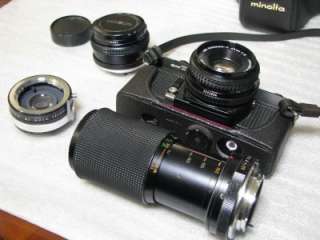 RARE Black Minolta SRT 201 35mm SLR Film Camera 3 Lens Converter 
