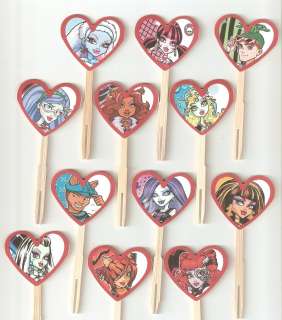   Day Party Heart Monster High Cupcake Toppers Picks / Food Picks  