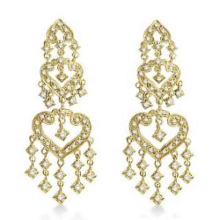 01ct Diamond Drop Chandelier Earrings Heart Shaped 14k Yellow Gold G 