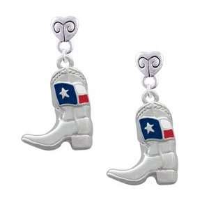 Cowboy Boot with Texas Flag Mini Heart Charm Earrings [Jewelry]