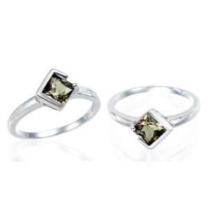  Princess Cut Smoky Quartz Ring Sterling Silver: Jewelry
