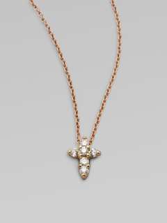 Roberto Coin   18K Rose Gold Diamond Mini Cross Pendant Necklace 