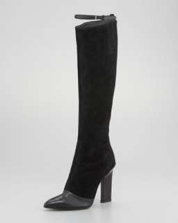 Leather Suede Thin Strap Knee Boot