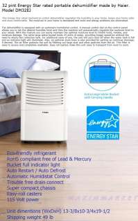 32 PINT ENERGY STAR RATED POTRABLE DEHUMIDIFIER  