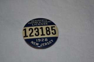 1928 NJ Hunting & Fishing License Pin #123185   Very Nice Condition 