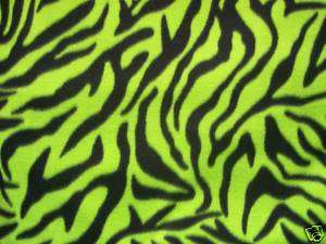 Fleece fabric by the yard lime green zebra animal print  