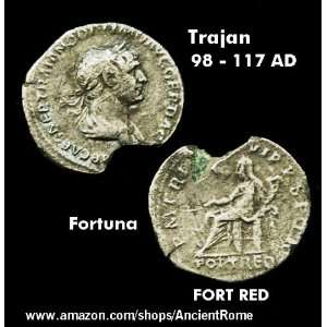  Roman Emperor Trajan. FORT RED. Ancient Roman Silver Coin 