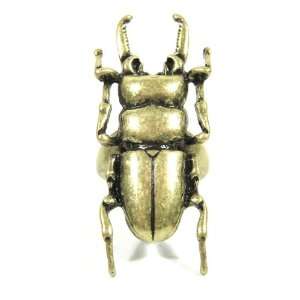Scarab Ring Size 7.5 Egyptian Insect Sacred Beetle Antiqued Gold 