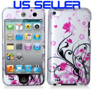 Pink Flower Hard Case Cover iPod Touch 4th 4 Silver  