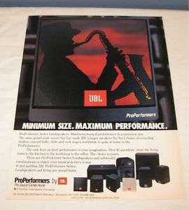 JBL Pro Performer Series Speakers PRINT AD from 1990  