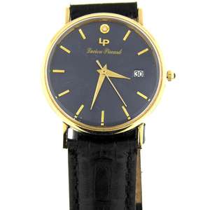 14 KT YELLOW GOLD LUCIEN PICCARD LEATHER BAND WATCH  