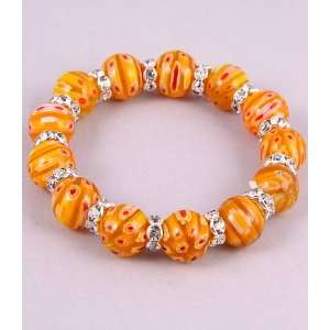  Elastic Murano Glass Bead Bracelet with Crystal Orange 