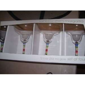  Rainbow Stem Margarita Glasses Set of Four Kitchen 