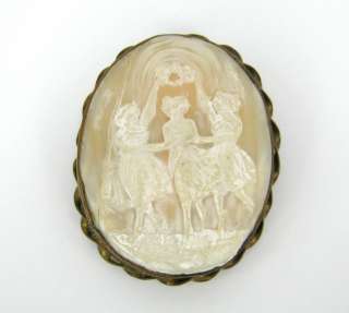 Mid 1800s Large Three Graces Hand Carved Shell Cameo Brooch  