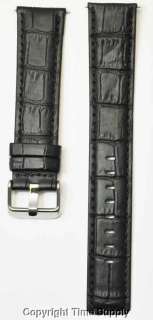 22 mm BLACK LEATHER WATCH BAND CROCO EXTRA LONG XXL  