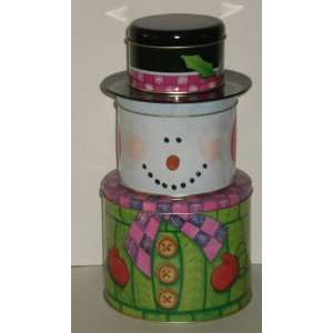  Winter Christmas Holiday Stacking Snowman Tin Canister 