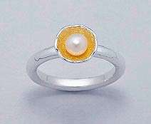 Vermeil 18K GP 925 Sterling Silver Designer Monnalis pearl ring size 8 